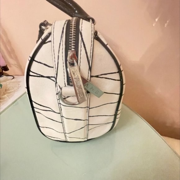 L.A.M.B. White Leather With Black Stripes & Black Studded Top Handle Satchel - Picture 4 of 12
